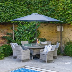 Monaco Sand 6 Seat Dining Set with Lazy Susan and 3m Parasol