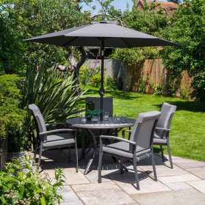 Turin 4 Seat Dining Set with 2.5m Parasol