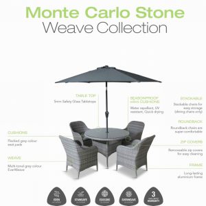 Monte Carlo 8 Seat Dining Set with Weave Lazy Susan & 3m Parasol